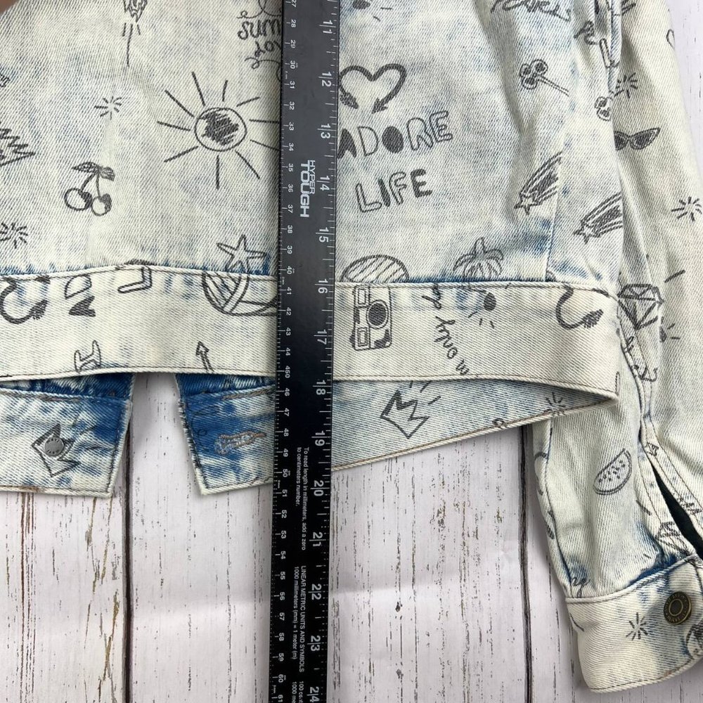 Mavi Small Printed Cropped Fit Stretchable Denim Jeans Jacket White Women New - Picture 8 of 9
